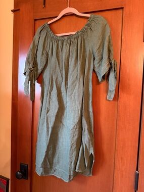 magaschoni white linen dress White Cotton Knee Length Frilled Bohemian Dress 66